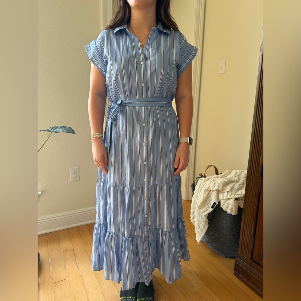 Tommy Hilfiger Blue and White Striped Maxi Shirt Dress